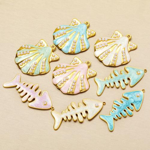 Stainless Steel Pendants, 304 Stainless Steel, with Plastic Pearl, plated, DIY & enamel, more colors for choice, nickel, lead & cadmium free, 3PCs/Bag, Sold By Bag