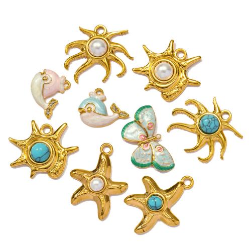 Stainless Steel Pendants, 304 Stainless Steel, with Gemstone & Plastic Pearl, plated, DIY & enamel & with rhinestone, more colors for choice, 3PCs/Bag, Sold By Bag