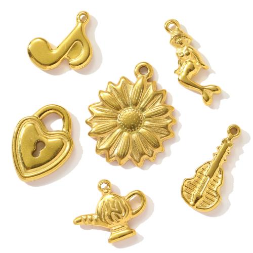 Titanium Steel Pendants, gold color plated, DIY, golden, 10PCs/Bag, Sold By Bag