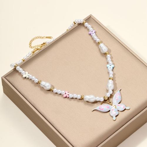 Plastic Pearl Necklace, ABS Plastic Pearl, with Resin & 304 Stainless Steel, plated, porcelain enamel & DIY & enamel, more colors for choice, Sold By PC