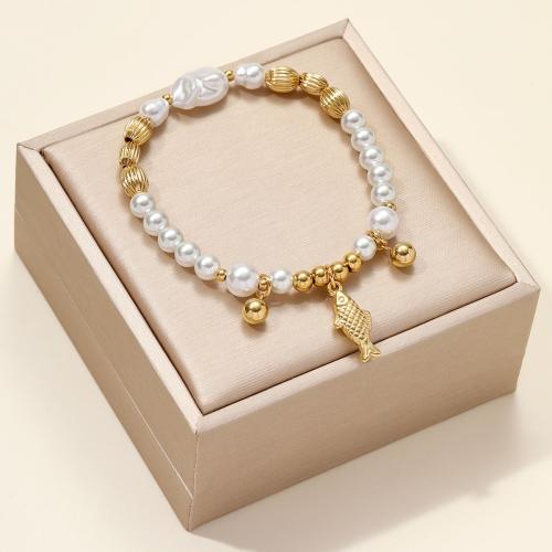 Titanium Steel Bracelet & Bangle, ABS Plastic Pearl, with Titanium Steel, plated, DIY, more colors for choice, Sold By PC