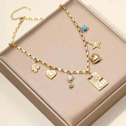 Stainless Steel Jewelry Necklace, 304 Stainless Steel, with ABS Plastic Pearl & Resin, plated, fashion jewelry, more colors for choice, 40x5x10mm, Sold By PC