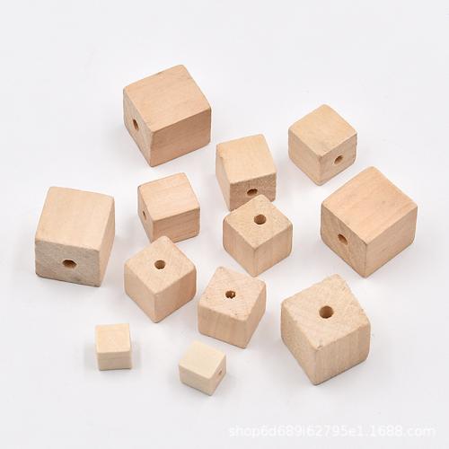 Wood Beads, Square, polished, DIY, beige, Sold By PC