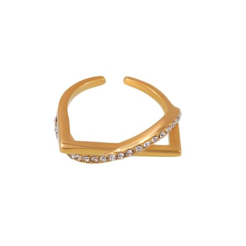 Cubic Zirconia Stainless Steel Finger Ring, 304 Stainless Steel, plated, different materials for choice & different styles for choice & micro pave cubic zirconia & for woman, golden, Sold By PC