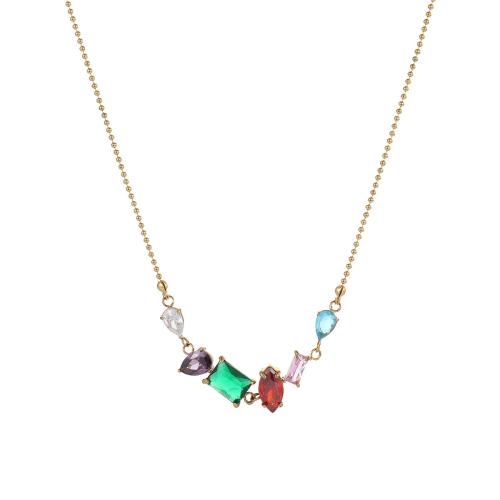 Stainless Steel Jewelry Necklace, 304 Stainless Steel, with Cubic Zirconia, 18K gold plated, fashion jewelry & for woman, Sold By PC