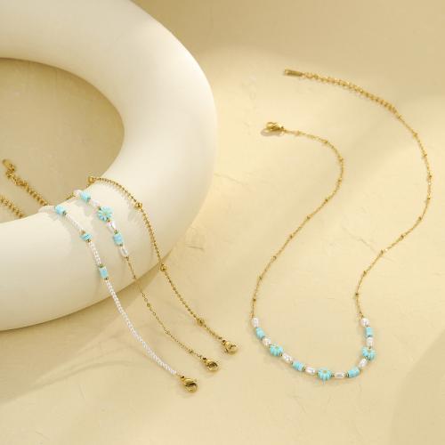 Fashion Stainless Steel Jewelry Sets, 304 Stainless Steel, with Resin & Plastic Pearl, 18K gold plated, fashion jewelry & different styles for choice & for woman, Sold By PC
