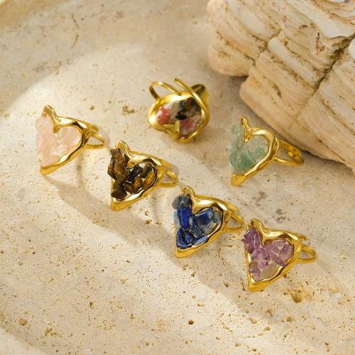 Stainless Steel Finger Ring, 304 Stainless Steel, with Natural Stone, Heart, 18K gold plated, fashion jewelry & different materials for choice & for woman, Sold By PC