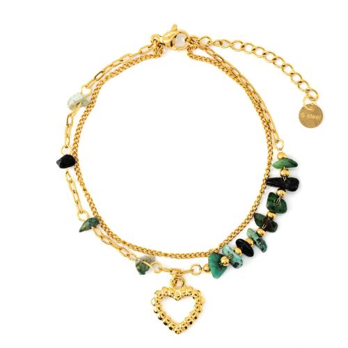 Stainless Steel Jewelry Bracelet, 304 Stainless Steel, with Natural Stone, 18K gold plated, Double Layer & fashion jewelry & for woman, Sold By PC