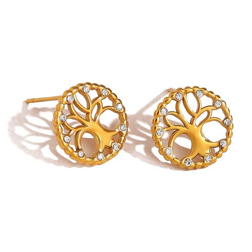 Stainless Steel Stud Earrings, 304 Stainless Steel, with Crystal, 18K gold plated, different styles for choice & for woman & hollow, Sold By Pair