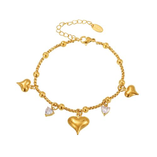Stainless Steel Jewelry Bracelet, 304 Stainless Steel, with Cubic Zirconia, 18K gold plated, fashion jewelry & for woman, Sold By PC