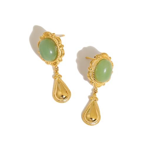Stainless Steel Drop Earring, 304 Stainless Steel, with Natural Stone, 18K gold plated, fashion jewelry & different styles for choice & for woman, Sold By Pair