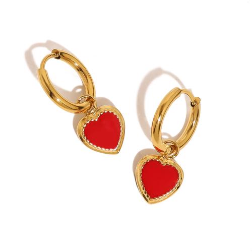 Stainless Steel Drop Earring, 304 Stainless Steel, Heart, 18K gold plated, different styles for choice & for woman & enamel, Sold By Pair