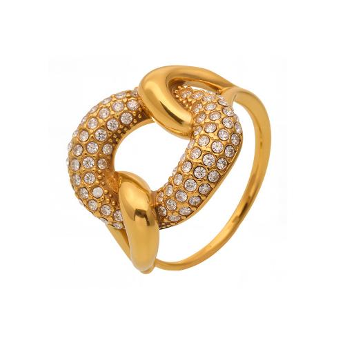 Cubic Zirconia Stainless Steel Finger Ring, 304 Stainless Steel, 18K gold plated, micro pave cubic zirconia & for woman & hollow, US Ring Size:7, Sold By PC