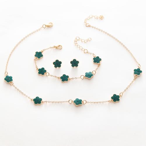 Tibetan Style Jewelry Set, Stud Earring & bracelet & necklace, with Resin, Flower, gold color plated, three pieces & for woman, more colors for choice, necklace length 18-20inch, bracelet length 6-8inch, Sold By PC