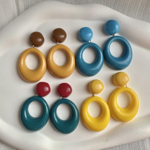 Resin Drop Earring, with Tibetan Style, Geometrical Pattern, for woman & hollow, more colors for choice, 30x50mm, Sold By Pair