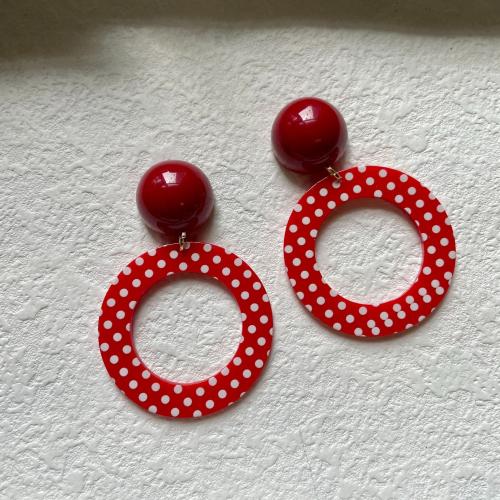 Resin Drop Earring, with Tibetan Style, Donut, vintage & for woman & hollow, red, earring length 30-50mm, Sold By Pair