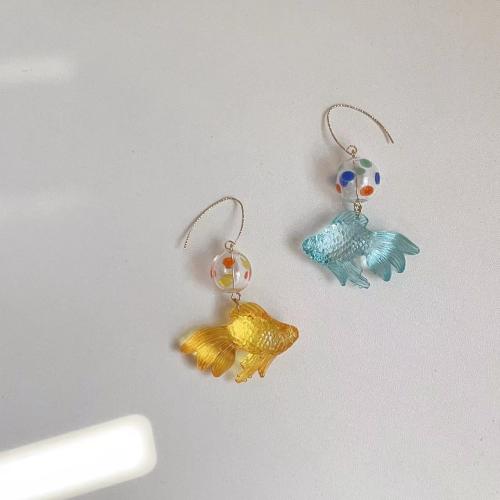 Tibetan Style Drop Earring, with Glass, Goldfish, fashion jewelry & for woman, more colors for choice, 35x65mm, Sold By Pair