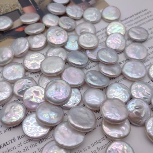 Cultured No Hole Freshwater Pearl Beads, Coin, DIY, white, 16x17mm, Sold By PC