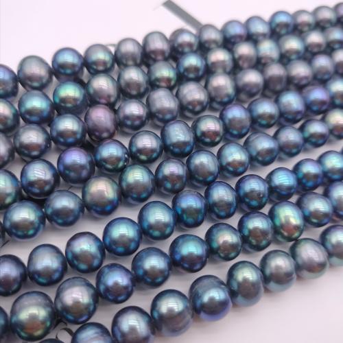 Natural Freshwater Pearl Loose Beads, Slightly Round, DIY, black, 9x10mm, 51PCs/Strand, Sold By Strand