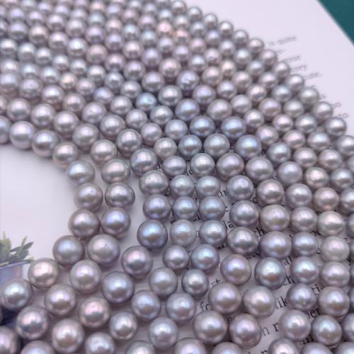 Cultured Round Freshwater Pearl Beads, DIY, grey, 5x6mm, 85PCs/Strand, Sold By Strand