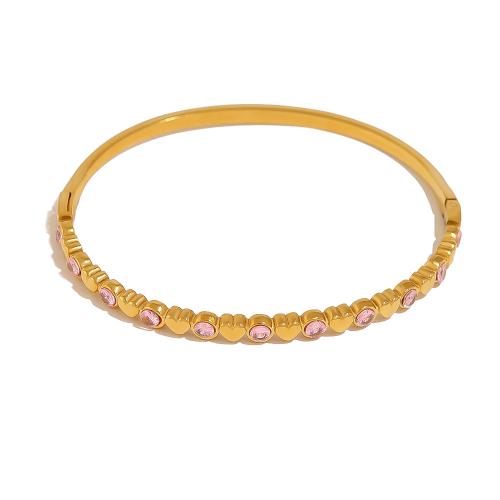 Stainless Steel Bangle, 304 Stainless Steel, with Crystal, 18K gold plated, fashion jewelry & different styles for choice & for woman, Sold By PC
