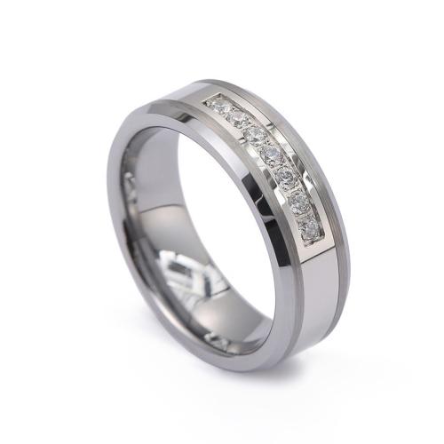 Tungsten Steel Ring for Men , with Cubic Zirconia, fashion jewelry & different size for choice & for man, original color, wide:8mm, Sold By PC