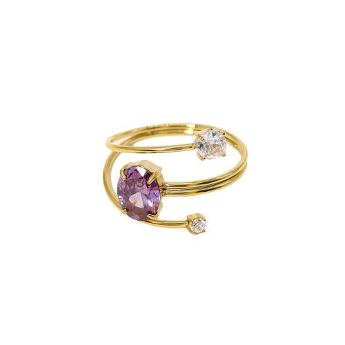 Zirkonia Edelstahl-Finger- Ring, 304 Edelstahl, mit kubischer Zirkonia, vergoldet, Modeschmuck & für Frau, verkauft von PC