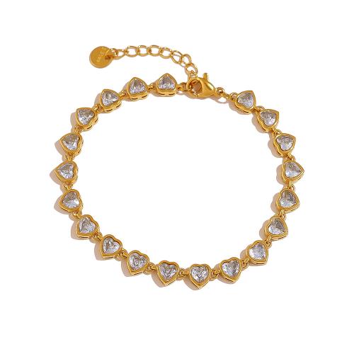 Stainless Steel Jewelry Bracelet, 304 Stainless Steel, with Cubic Zirconia, 18K gold plated, fashion jewelry & different styles for choice & for woman, Sold By PC