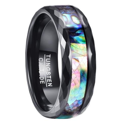 Tungsten Steel Finger Ring, with Abalone Shell, plated, fashion jewelry & Unisex & different size for choice, black, Sold By PC
