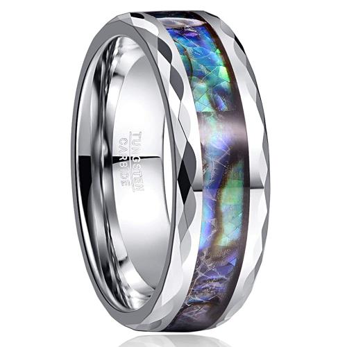 Tungsten Steel Finger Ring, with Abalone Shell, plated, fashion jewelry & different size for choice & for man, original color, wide:8mm, Sold By PC