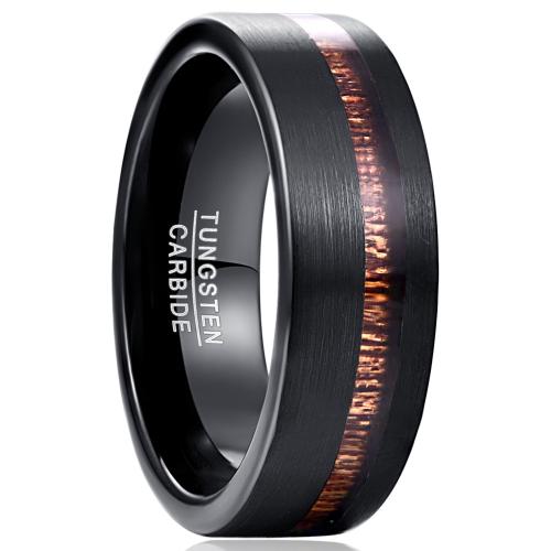 Tungsten Steel Finger Ring, with Wood, plated, fashion jewelry & different size for choice & for man, black, wide:8mm, Sold By PC