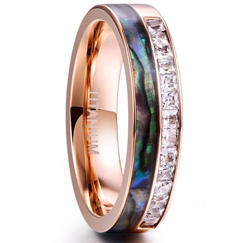 Tungsten Steel Finger Ring, with Cubic Zirconia & Abalone Shell, plated, fashion jewelry & Unisex & different size for choice, rose gold color, Sold By PC