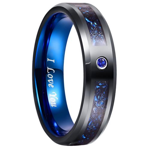 Tungsten Steel Ring for Men , with Cubic Zirconia, plated, fashion jewelry & different size for choice & for man, blue, Sold By PC