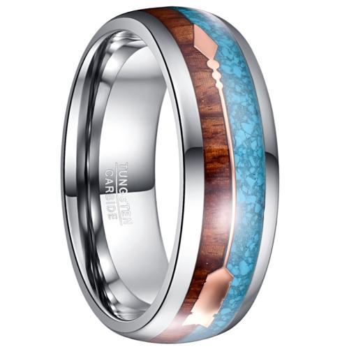 Tungsten Steel Ring for Men , with turquoise & Wood, polished, fashion jewelry & different size for choice & for man, original color, Sold By PC