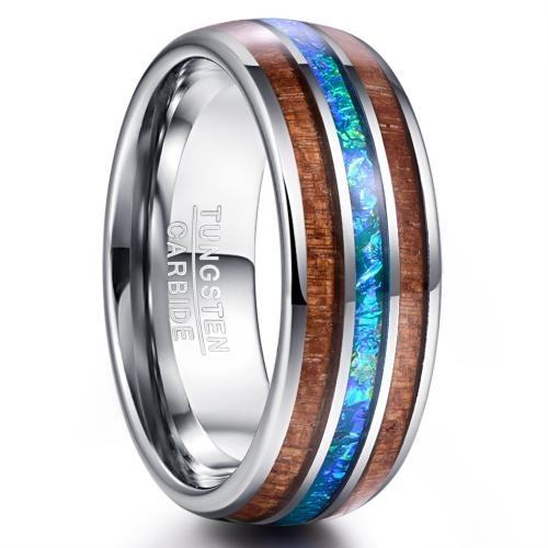 Tungsten Steel Ring for Men , with Opal & Wood, polished, fashion jewelry & different size for choice & for man, original color, Sold By PC
