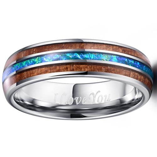 Tungsten Steel Ring for Men , with Opal & Wood, plated, fashion jewelry & different size for choice & for man, original color, Sold By PC