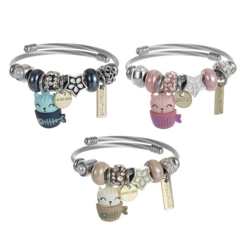 acero inoxidable 304 Europea Cuff Bangle, con aleación de zinc, chapado, Joyería & para mujer & con diamantes de imitación, Size: Approximately 5.5CM in diameter, Vendido por UD