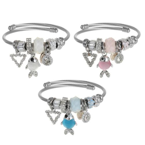 acero inoxidable 304 Europea Cuff Bangle, chapado, Joyería & para mujer & con diamantes de imitación, más colores para la opción, Size: Approximately 5.5CM in diameter, Vendido por UD