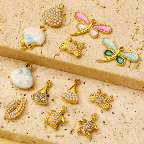 Stainless Steel Pendants, 304 Stainless Steel, with ABS Plastic Pearl, plated, DIY & enamel & with rhinestone, more colors for choice, 3PCs/Bag, Sold By Bag