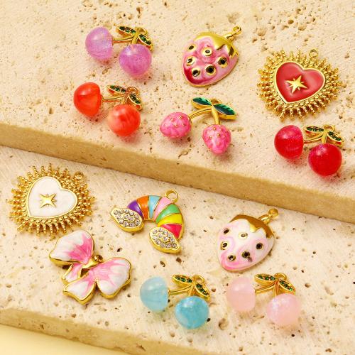 Stainless Steel Pendants, 304 Stainless Steel, with Resin, plated, DIY & enamel & with rhinestone, more colors for choice, 3PCs/Bag, Sold By Bag