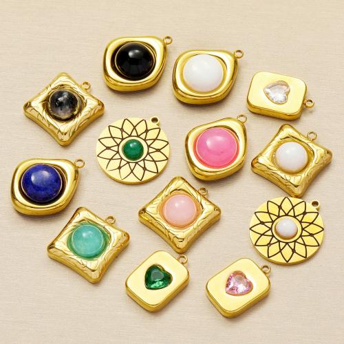 Stainless Steel Pendants, 304 Stainless Steel, with Gemstone, plated, DIY & micro pave cubic zirconia, more colors for choice, 3PCs/Bag, Sold By Bag