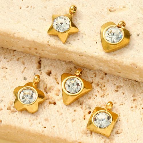 Titanium Steel Pendants, gold color plated, DIY & with rhinestone, golden, 10PCs/Bag, Sold By Bag