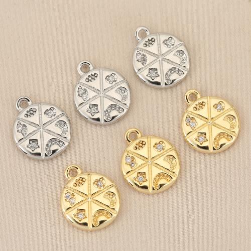 Cubic Zirconia Micro Pave Brass Pendant, Round, plated, DIY & micro pave cubic zirconia, more colors for choice, nickel, lead & cadmium free, 10PCs/Bag, Sold By Bag
