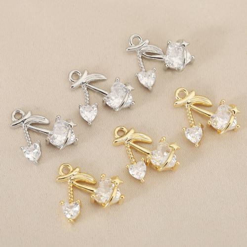 Cubic Zirconia Micro Pave Brass Pendant, Cherry, plated, DIY & micro pave cubic zirconia, more colors for choice, nickel, lead & cadmium free, 10PCs/Bag, Sold By Bag