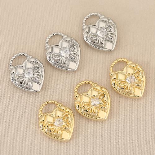 Cubic Zirconia Micro Pave Brass Pendant, Heart, plated, DIY & micro pave cubic zirconia, more colors for choice, nickel, lead & cadmium free, 10PCs/Bag, Sold By Bag