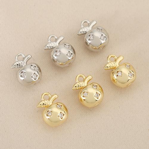 Cubic Zirconia Micro Pave Brass Pendant, Apple, plated, DIY & micro pave cubic zirconia, more colors for choice, nickel, lead & cadmium free, 10PCs/Bag, Sold By Bag