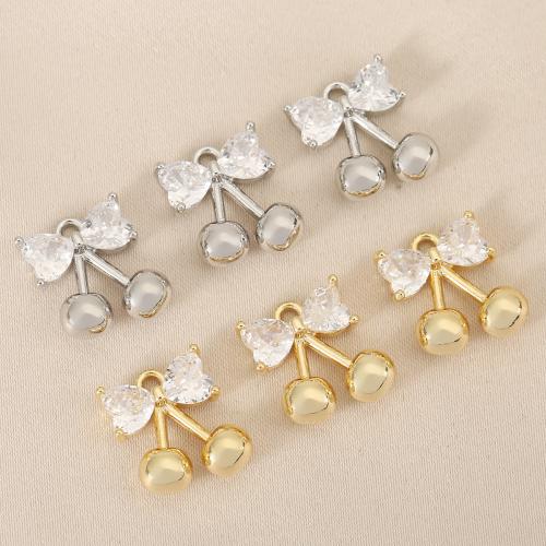 Cubic Zirconia Micro Pave Brass Pendant, Cherry, plated, DIY & micro pave cubic zirconia, more colors for choice, nickel, lead & cadmium free, 10PCs/Bag, Sold By Bag