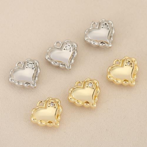 Befestigter Zirkonia Messing Anhänger, Herz, plattiert, DIY & Micro pave Zirkonia, keine, frei von Nickel, Blei & Kadmium, 10PCs/Tasche, verkauft von Tasche