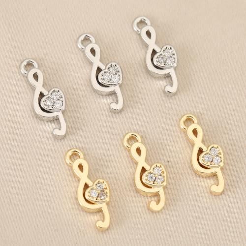 Cubic Zirconia Micro Pave Brass Pendant, Music Note, plated, DIY & micro pave cubic zirconia, more colors for choice, nickel, lead & cadmium free, 10PCs/Bag, Sold By Bag