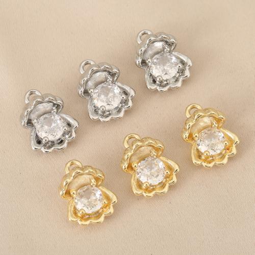 Cubic Zirconia Micro Pave Brass Pendant, Shell, plated, DIY & micro pave cubic zirconia, more colors for choice, nickel, lead & cadmium free, 10PCs/Bag, Sold By Bag